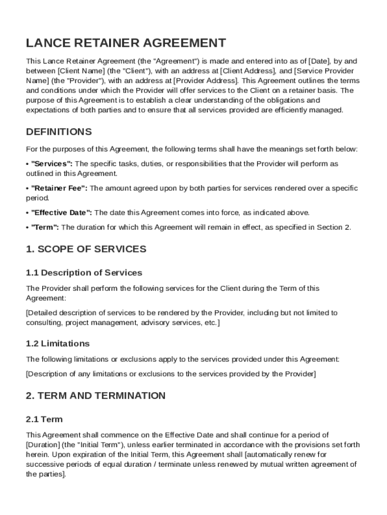 Lance Retainer Agreement Template  Form