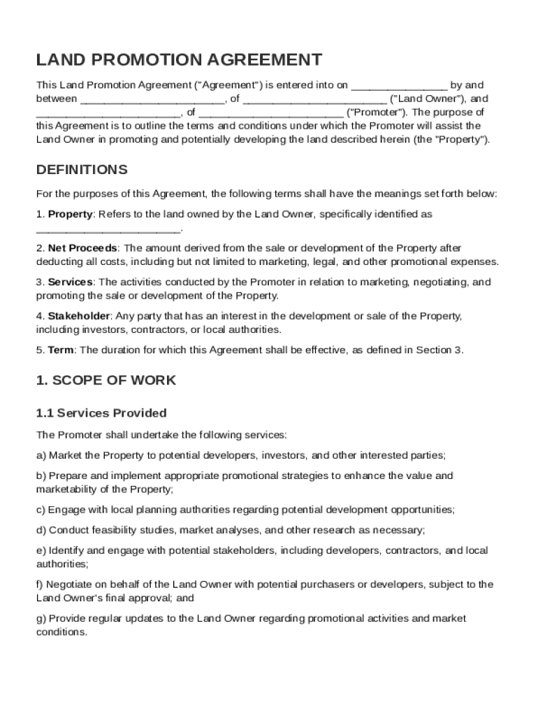 Land Promotion Agreement Template Form