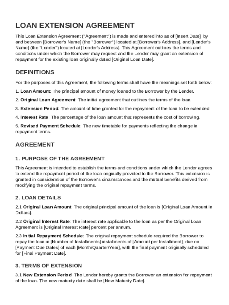 Loan Extension Agreement Template  Form
