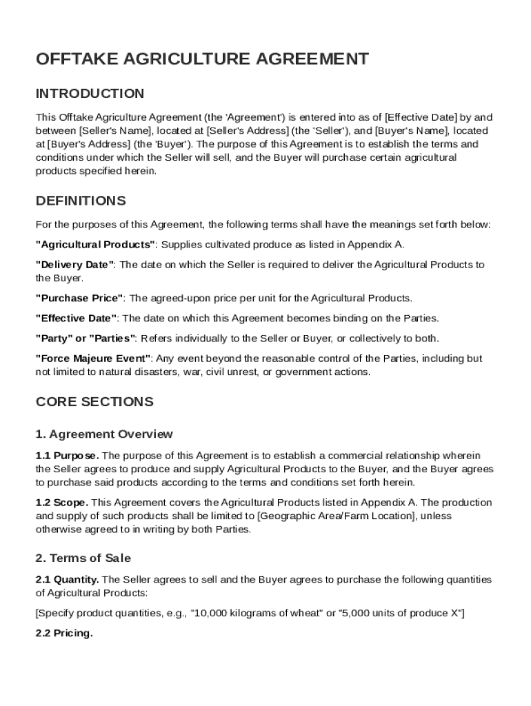 Offtake Agriculture Agreement Template  Form