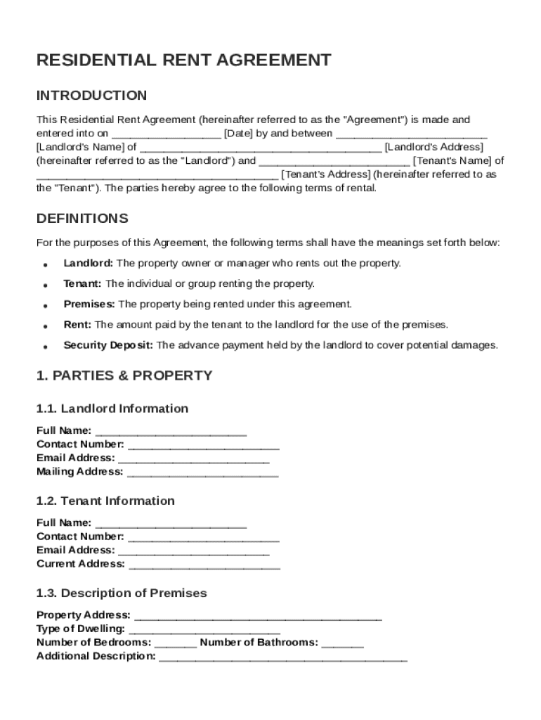 Rent Agreement Template  Form