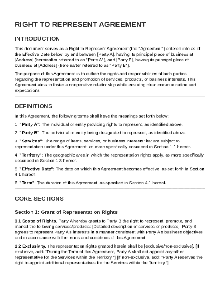 Right to Represent Agreement Template  Form