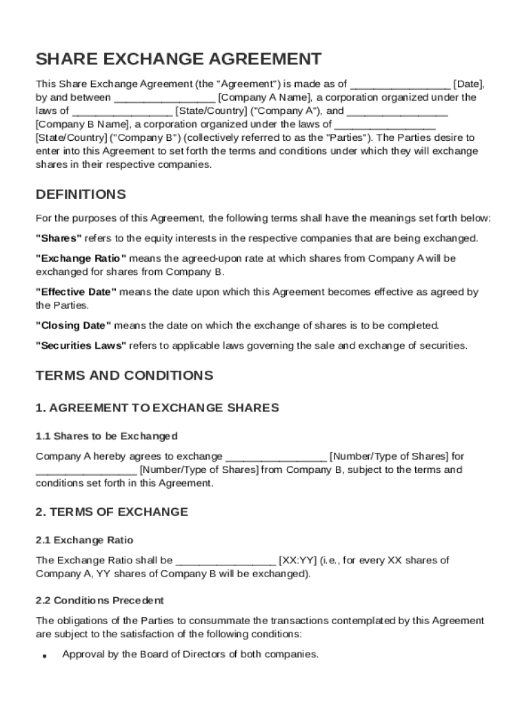Share Exchange Agreement Template  Form
