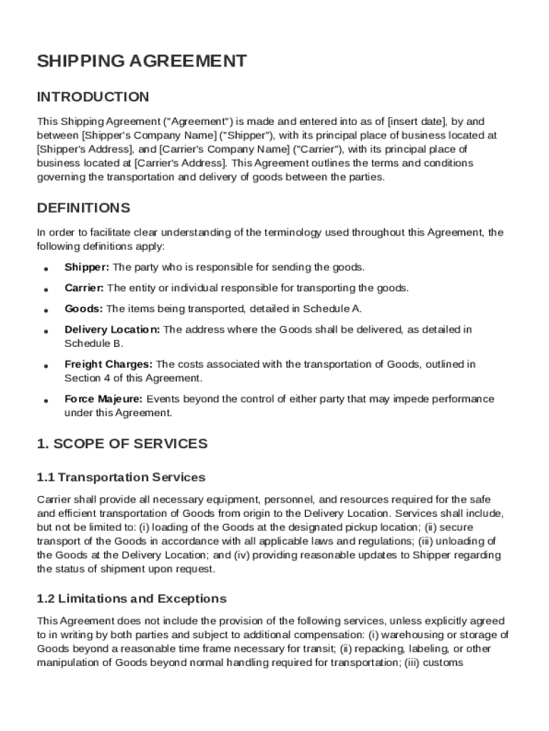 Shipping Agreement Template  Form