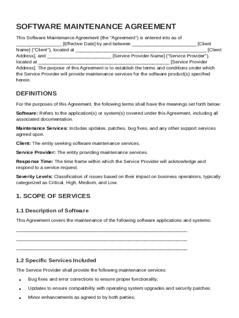 Software Maintenance Agreement Template  Form