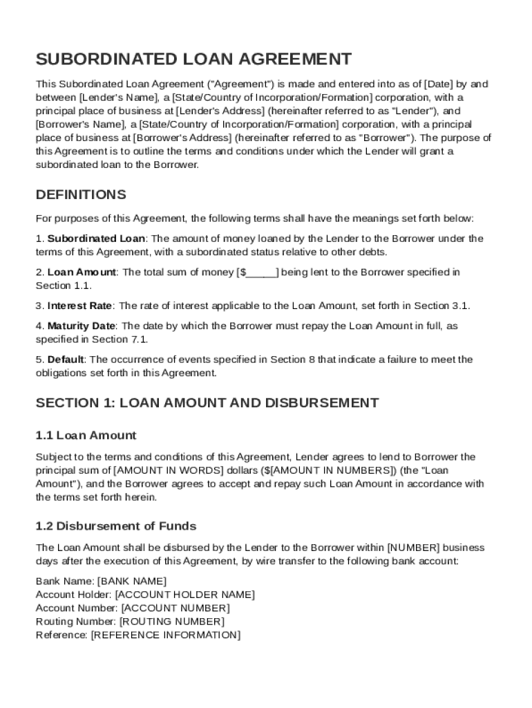 Subordinated Loan Agreement Template  Form