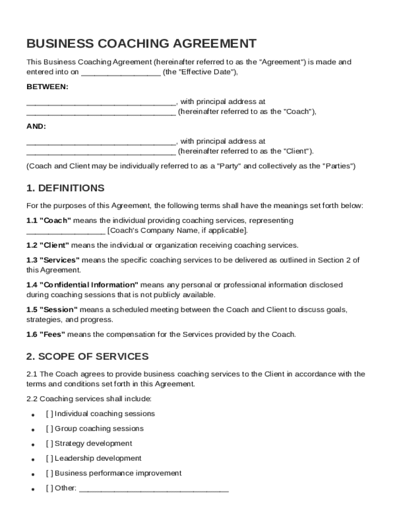 Business Coach Contract Template  Form