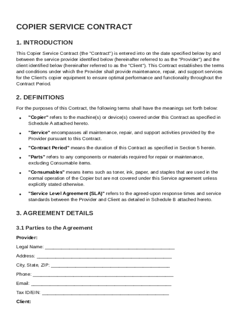 Copier Service Contract Template  Form