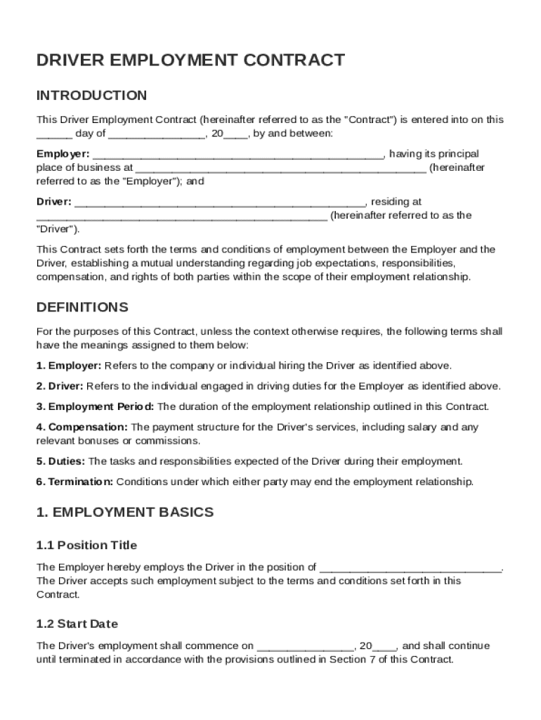 Driver Employment Contract Template  Form