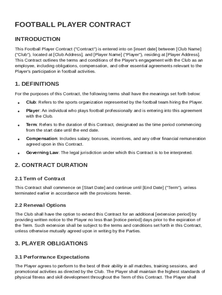 Football Contract Template  Form