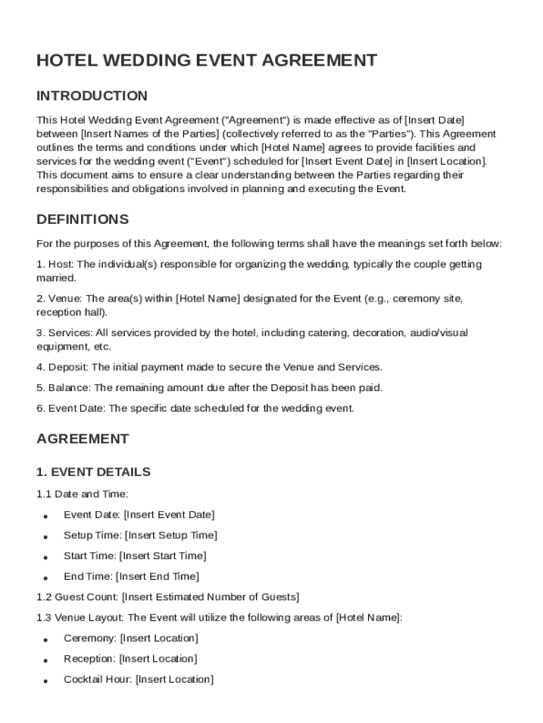 Hotel Wedding Contract Template  Form