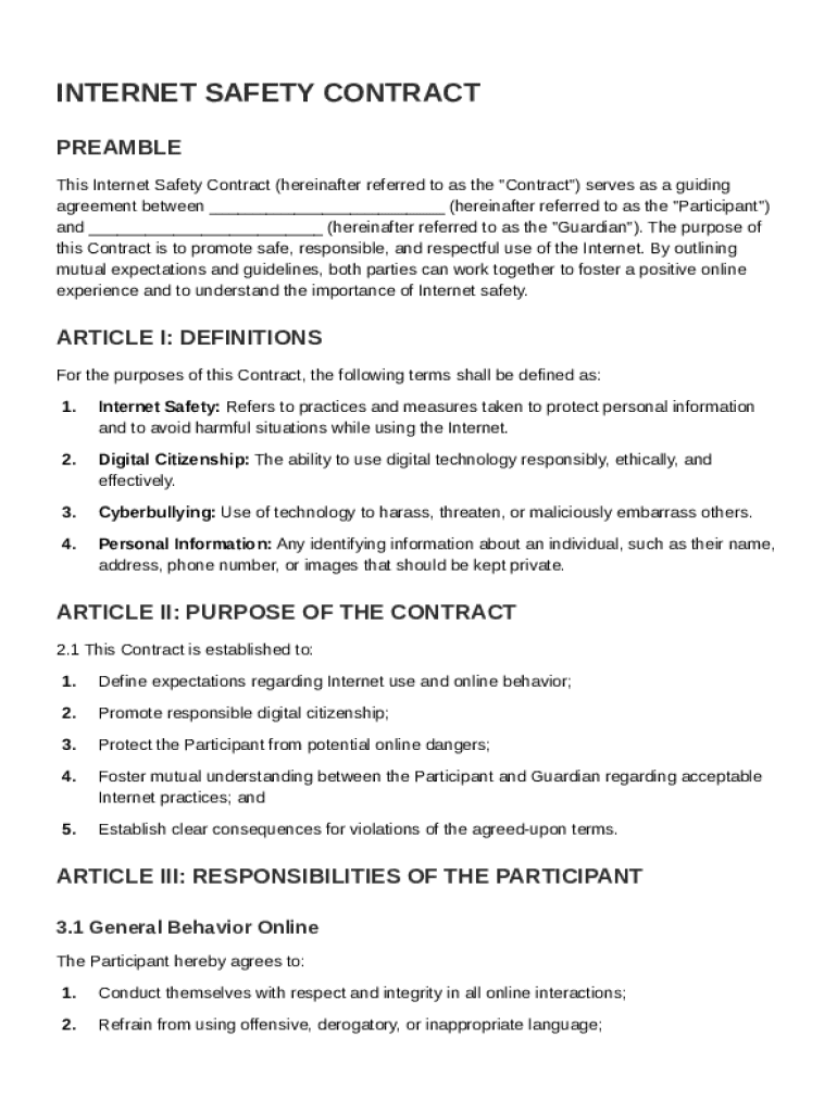 Internet Safety Contract Template  Form