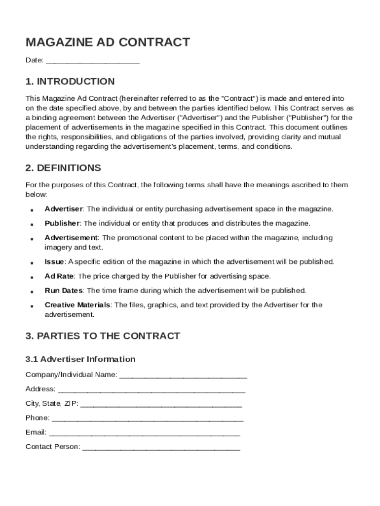 Magazine Ad Contract Template Form