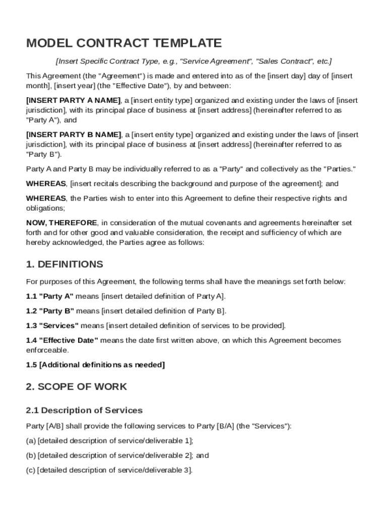 Model Contract Template  Form