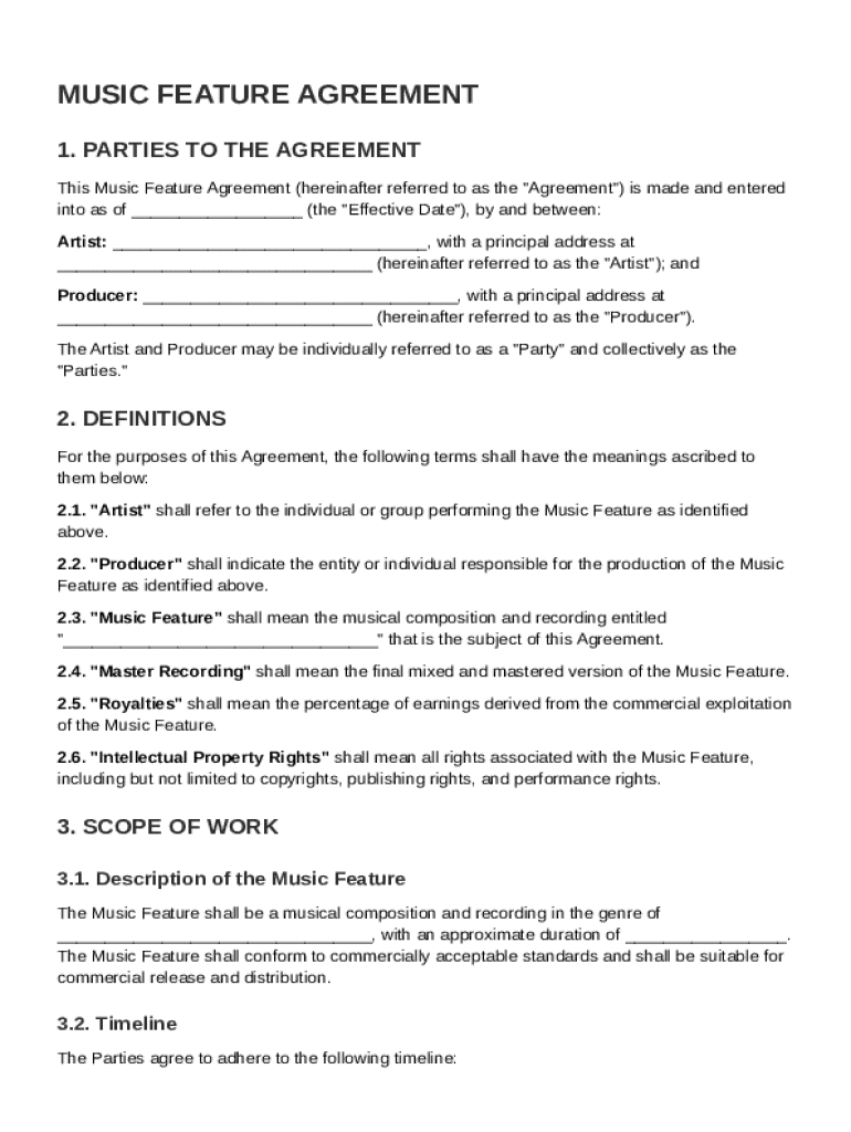 Music Feature Contract Template  Form