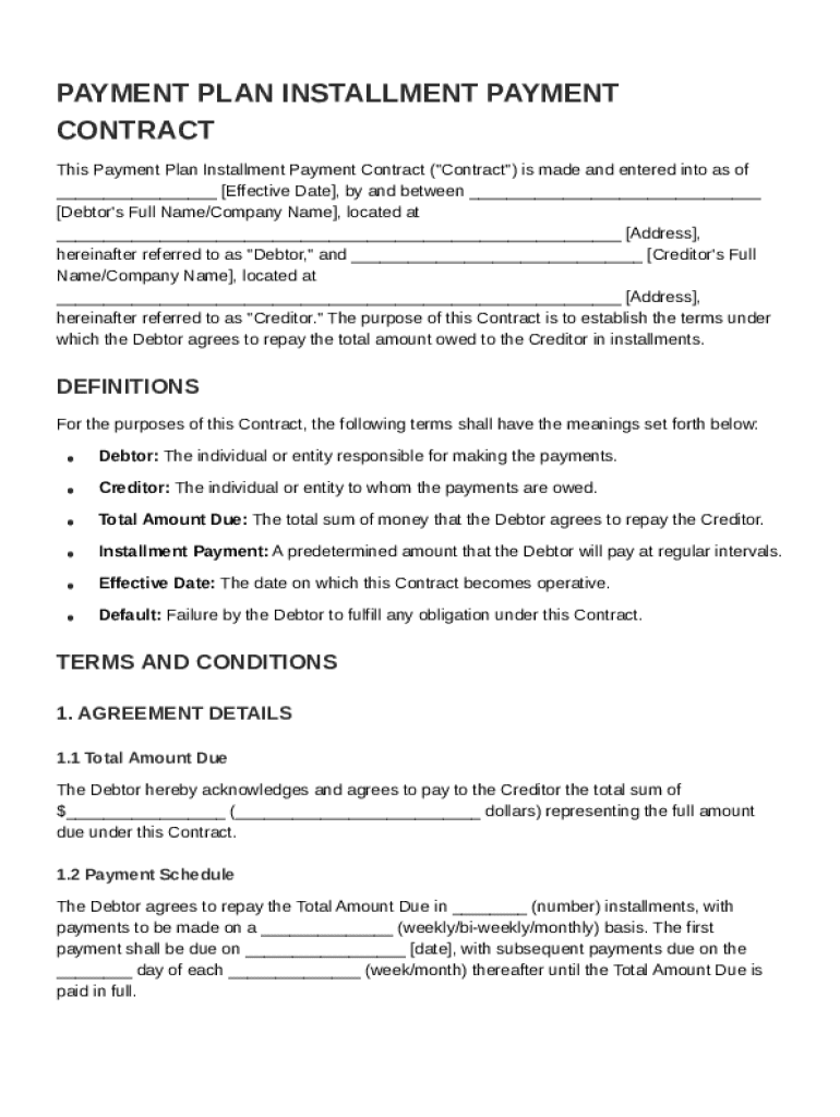 Payment Plan Installment Payment Contract Template  Form