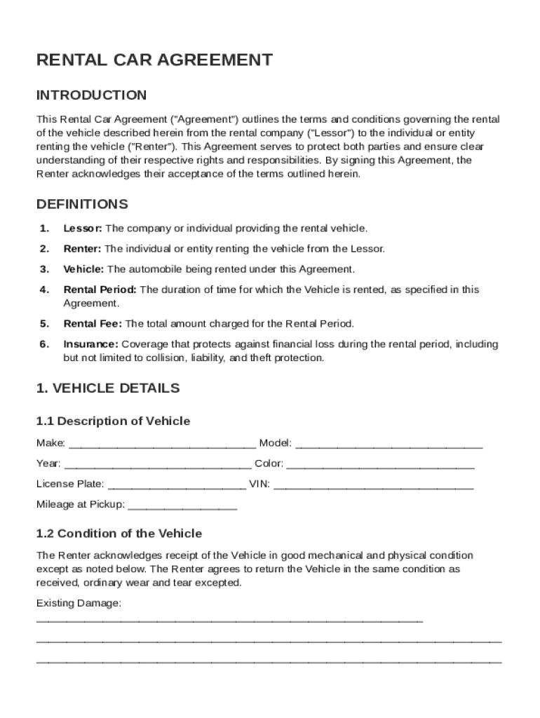Rental Car Contract Template  Form