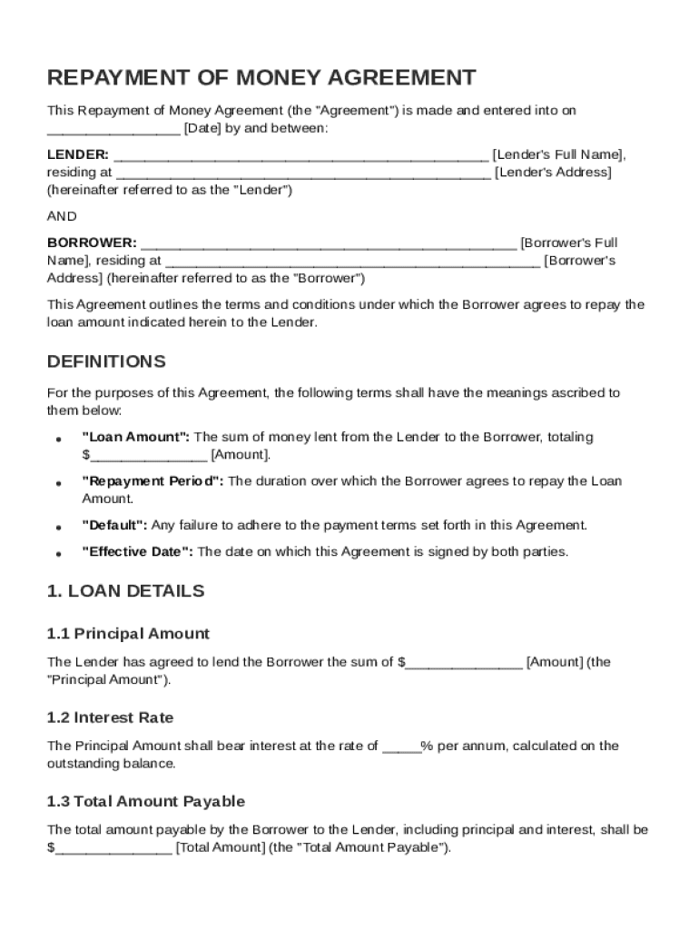 Repayment of Money Contract Template  Form