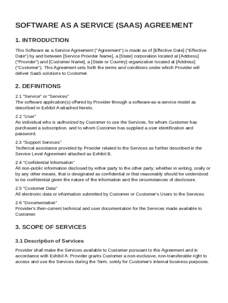 SaaS Contract Template Form Fill Out And Sign Printable PDF Template 