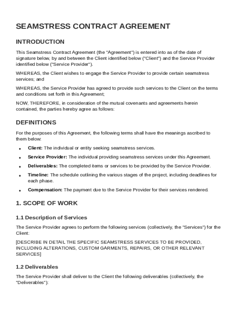 Seamstress Contract Template  Form