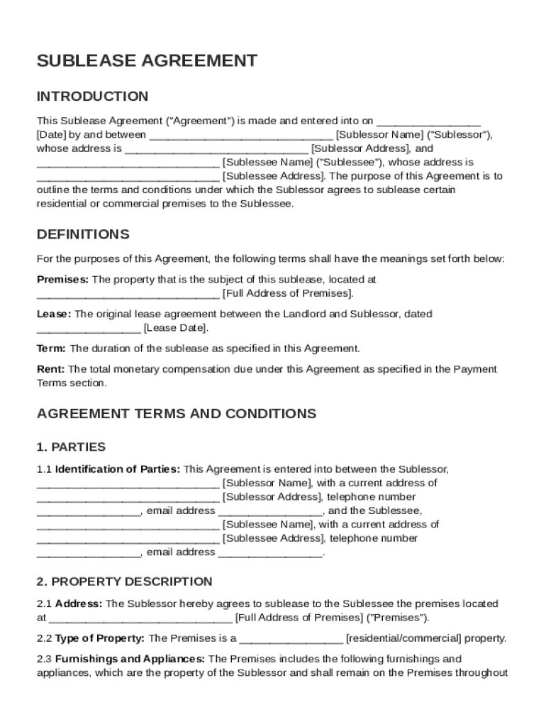 Subleas Contract Template  Form