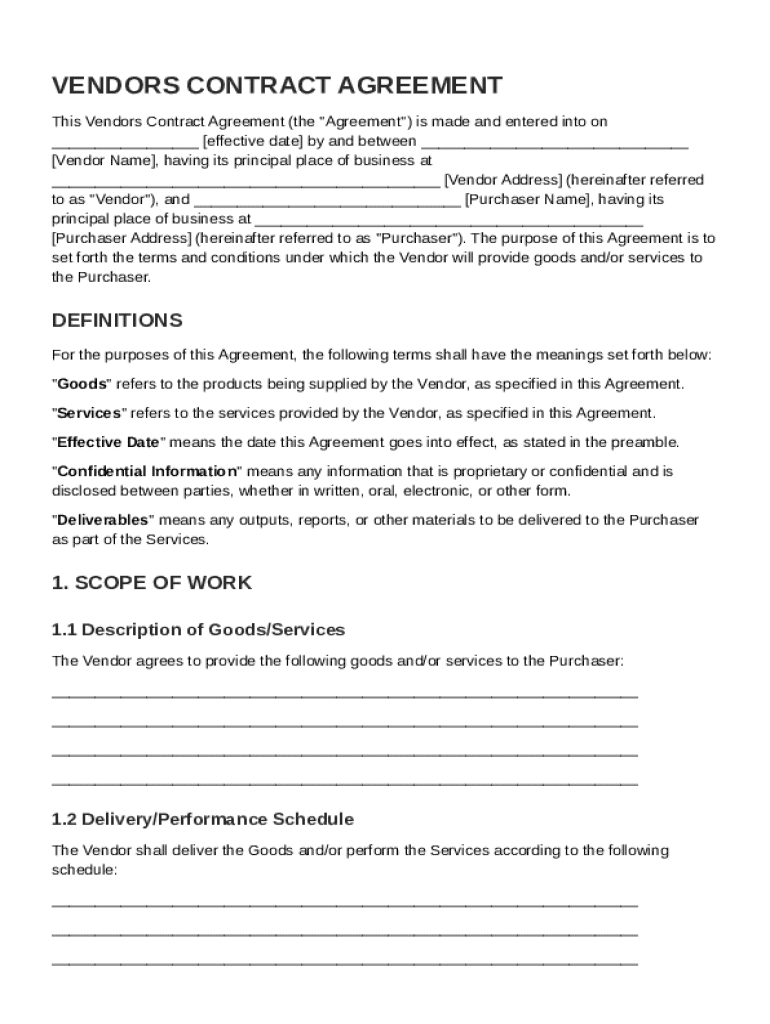 Vendors Contract Template  Form