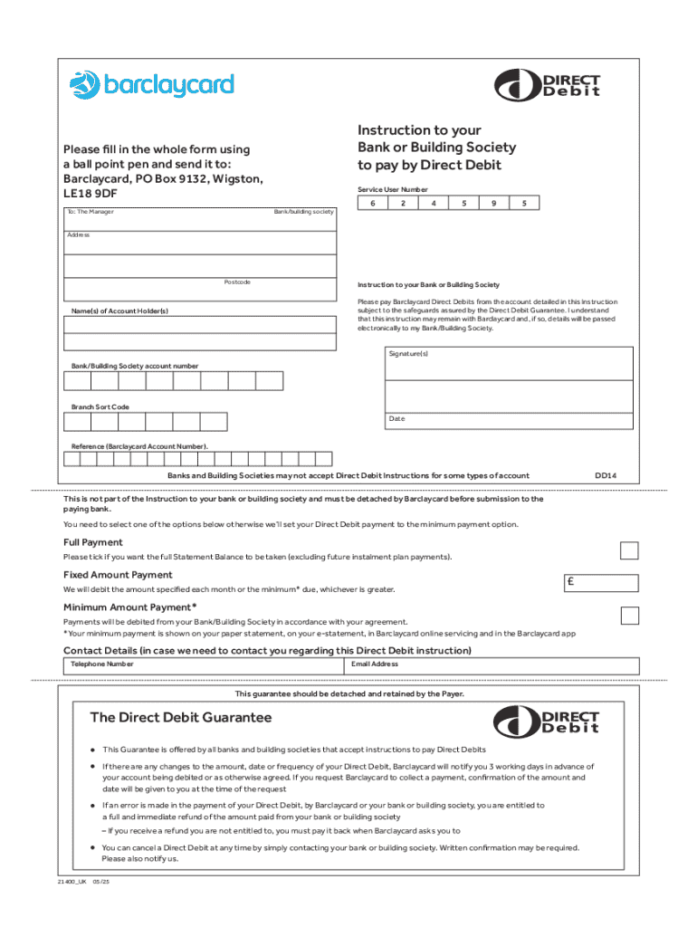  Direct Debit Instruction 2025