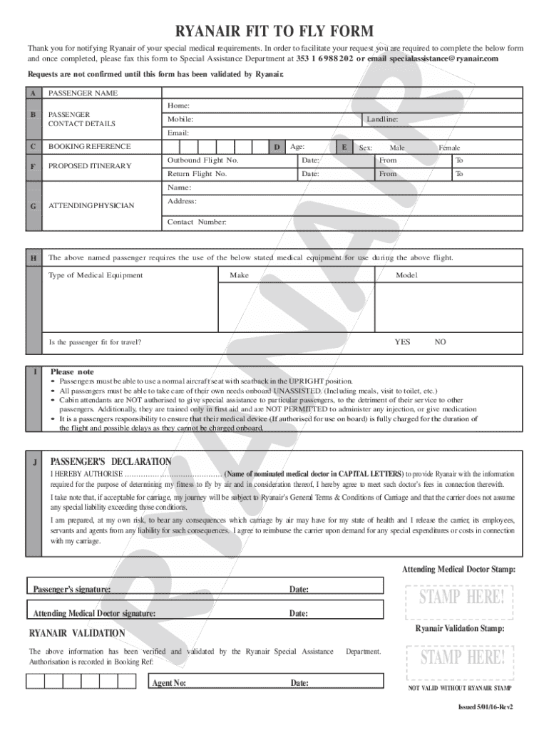 Ryanair Fit to Fly Form