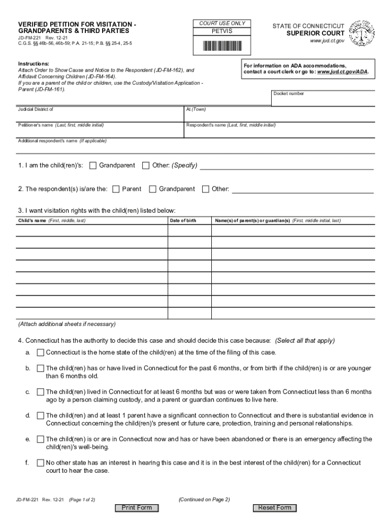 VERIFIED PETITION for VISITATION GRANDPARENTS and THIRD PARTIES Form