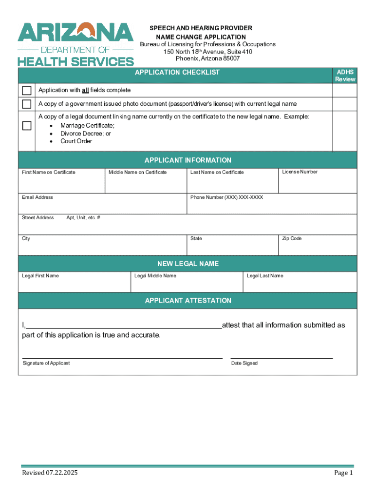  Speech and Hearing Provider Name Change Application 2025-2026