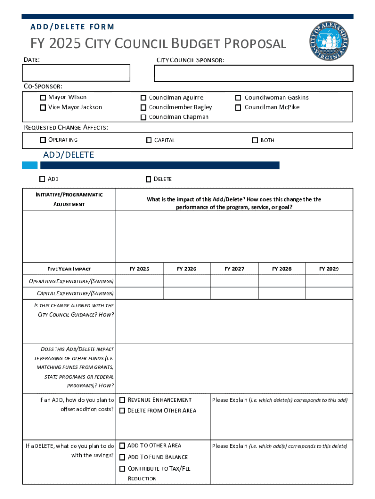  City Council Budget Proposal Form 2025-2026