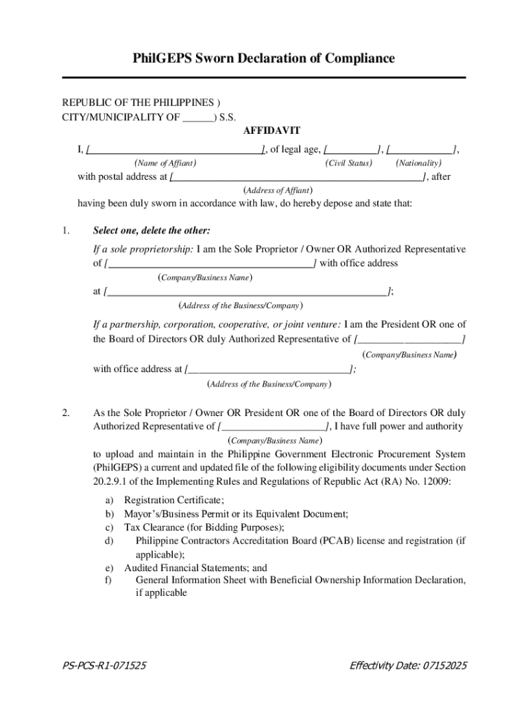 PhilGEPS Sworn Declaration of Compliance  Form