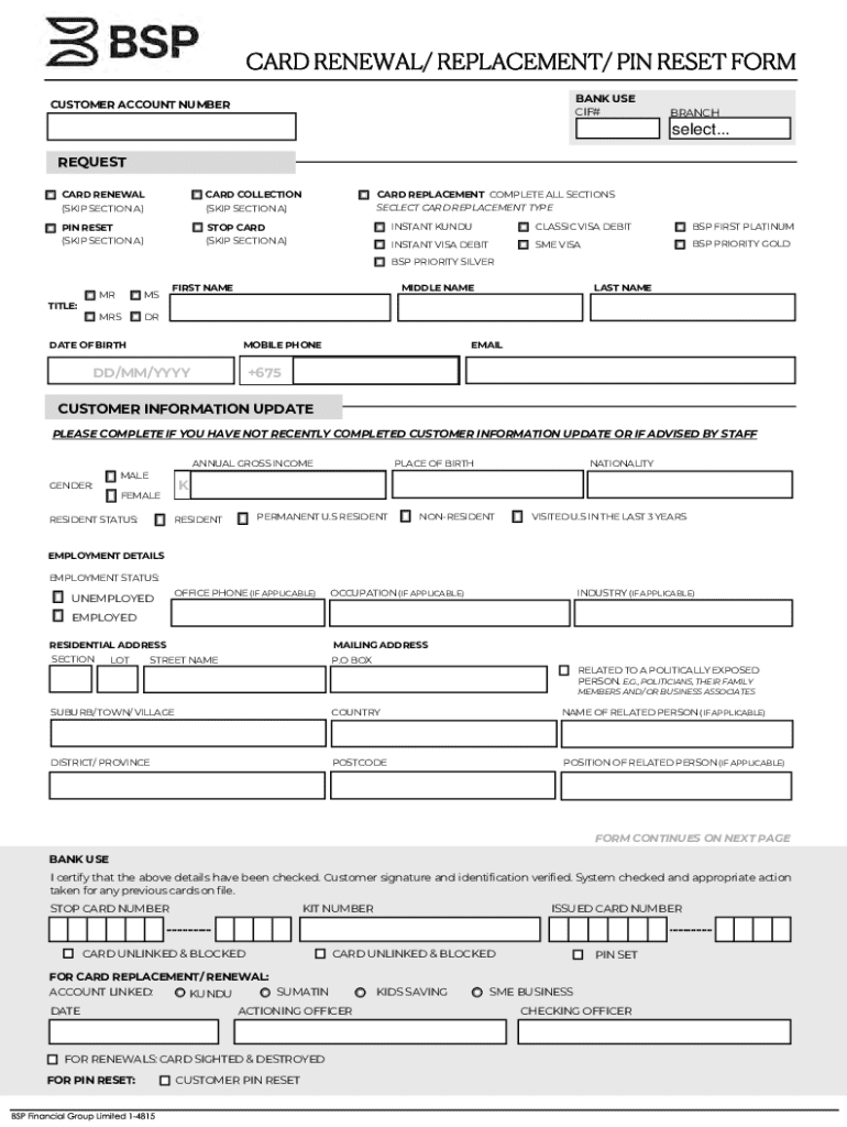 Card RenewalReplacementPIN Reset Form