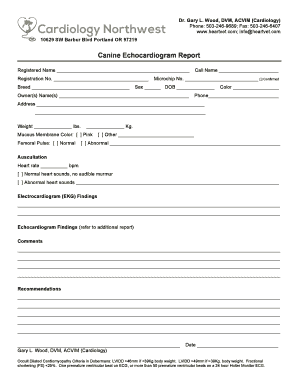 Canine Echocardiogram Report Cardiology  Form