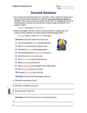 Inverted Sentence Worksheets with Answers  Form