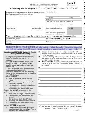 Community Service Program Form D Moorpark Unified School