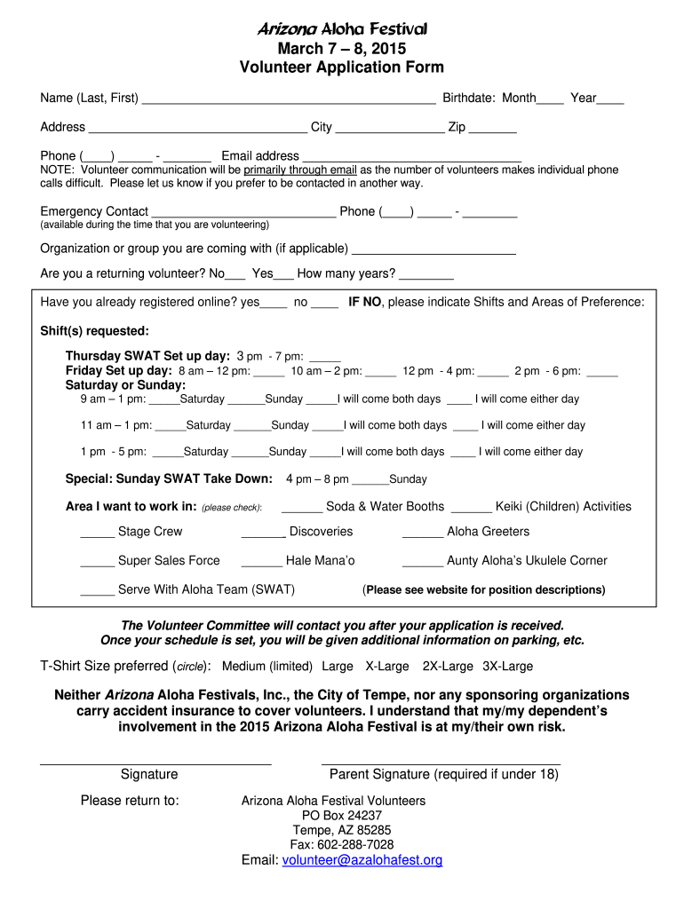  Arizona Aloha Festival March 7 8, Volunteer Application Form 2015