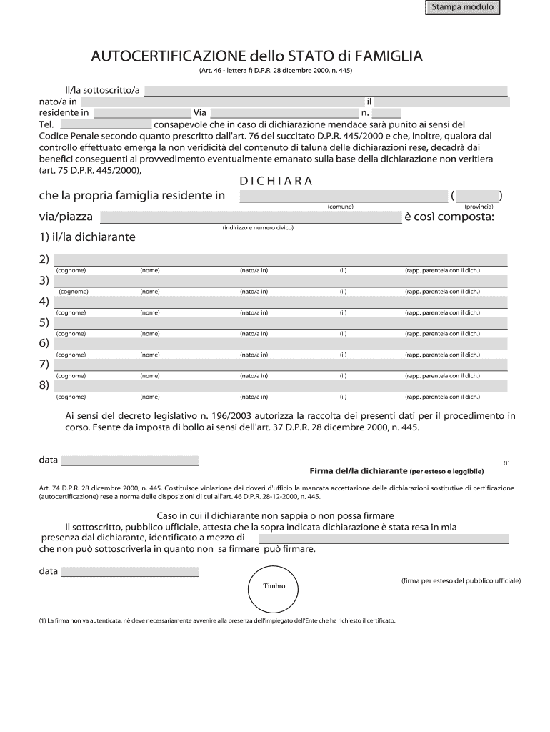  Autocertificazione Stato Di Famiglia 2010-2024