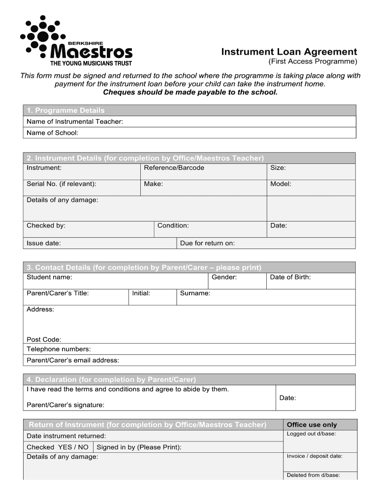 Get and Sign FAP Instrument Loan Form Sep 12  Keephatch Wokingham Sch