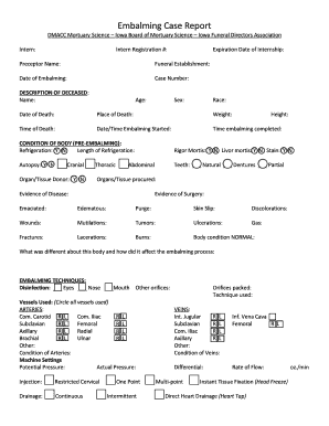 Embalming Case  Form