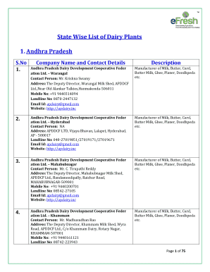 State Wise List of Dairy Plants  Form