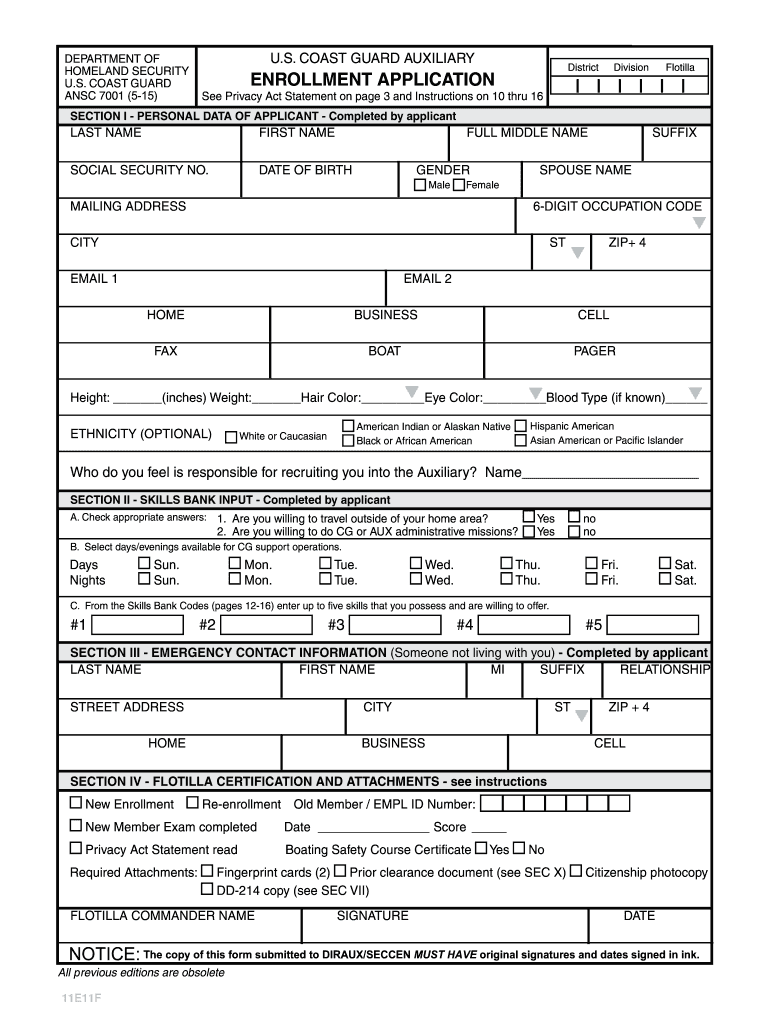  Uscgaux Ansc 7001 2015-2024