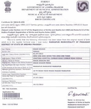 Date of Birth Certificate Download PDF  Form