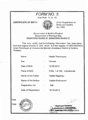 Form No 5 Birth Certificate Andhra Pradesh
