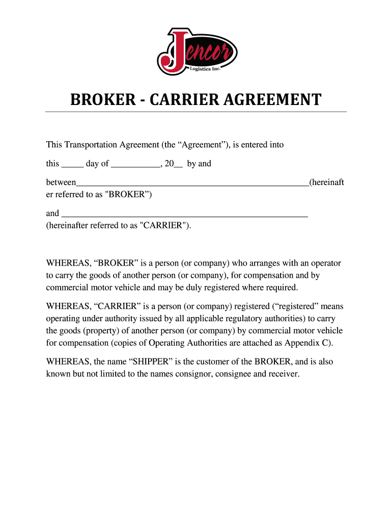 Broker Carrier Agreement Form