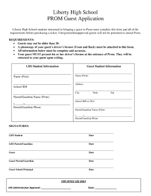 Liberty High School PROM Guest Application  Form