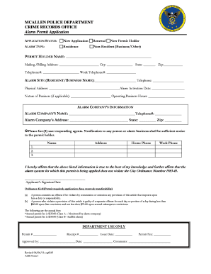 Alarm Application Form City of McAllen