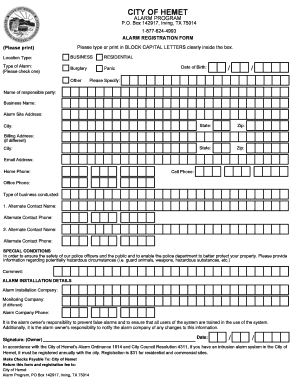 CITY of HEMET Find Your Alarm Permit  Form