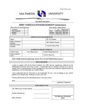 Mmu Vehicle Sticker  Form