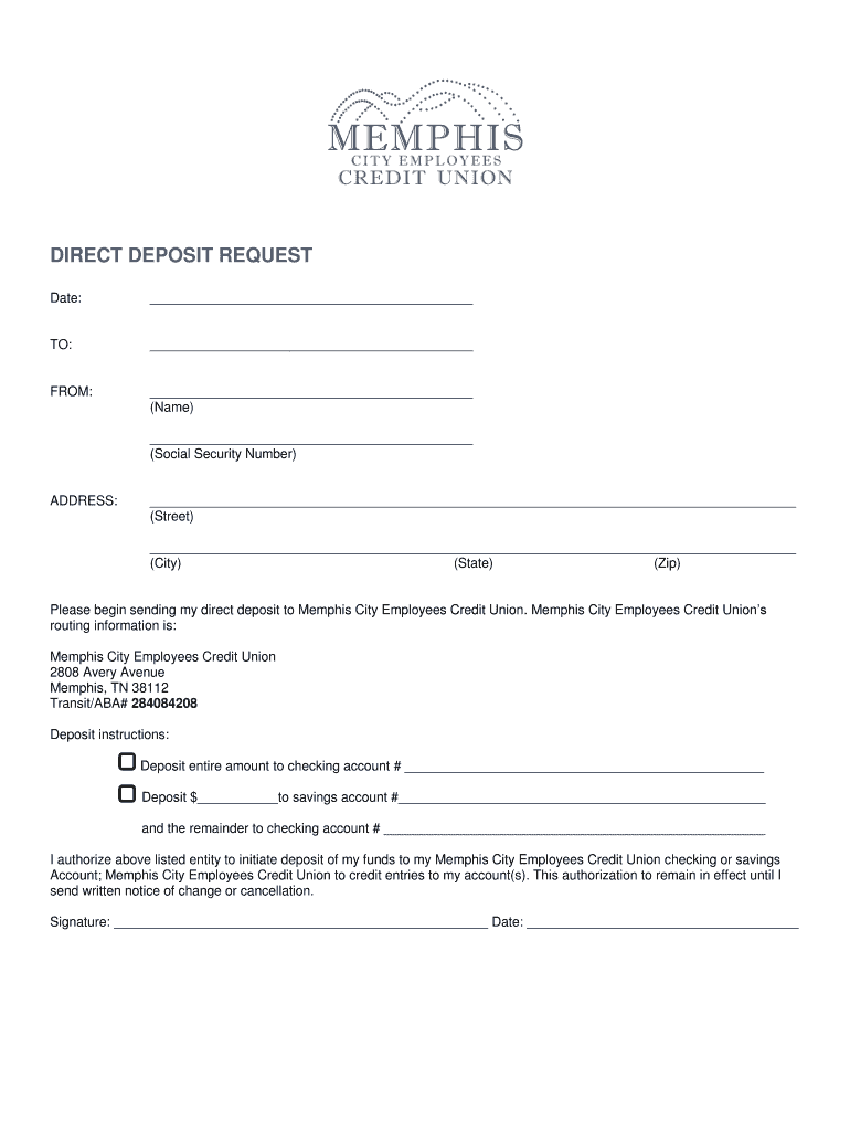 City of Memphis Pension Direct Deposit Change Fill Online Printable  Form